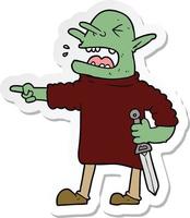 sticker of a cartoon goblin with knife vector