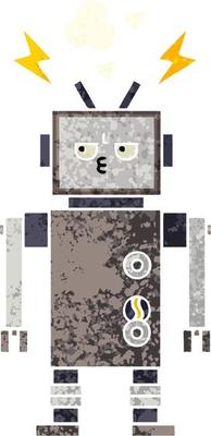 retro illustration style cartoon robot