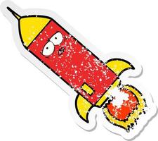 distressed sticker of a cartoon rocket vector