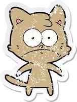 distressed sticker of a cartoon nervous cat vector