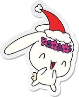 pegatina navideña caricatura de conejo kawaii vector