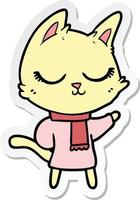 sticker of a calm cartoon cat wearing scarf vector