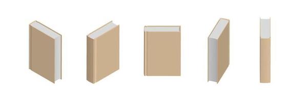 Set of closed beige books in different positions for bookstore vector