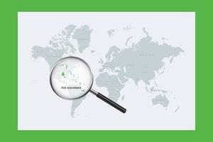 mapa de las bahamas en el mapa político del mundo con lupa vector