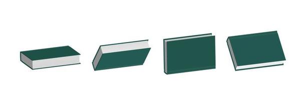 Set of closed dark green books in different positions for bookstore vector