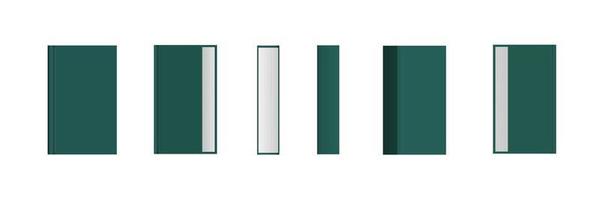 Set of closed dark green books in different positions for bookstore vector