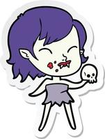 sticker of a cartoon vampire girl with blood on cheek vector