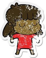 distressed sticker of a cartoon indifferent woman vector