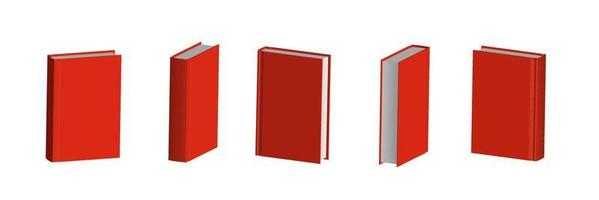 Set of closed red books in different positions for bookstore vector