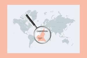 Map of Cameroon political world map with magnifying glass vector