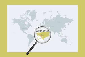 Map of Guinea-Bissau on political world map with magnifying glass vector