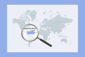 Map of Puerto Rico on political world map with magnifying glass vector