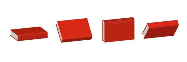 Set of closed red books in different positions for bookstore vector