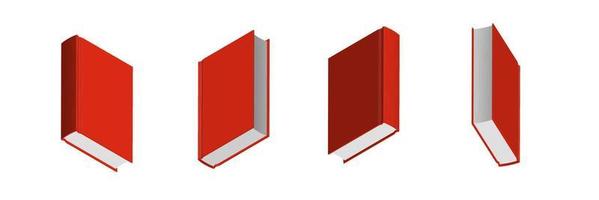 Set of closed red books in different positions for bookstore vector