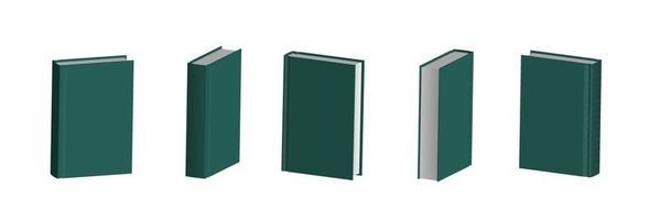 Set of closed dark green books in different positions for bookstore vector