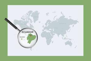 Map of Ecuador on political world map with magnifying glass vector