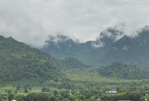 beautiful mountain scenery ,forest and misty photo