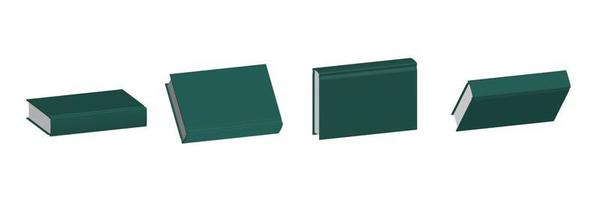 Set of closed dark green books in different positions for bookstore vector