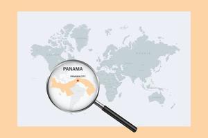 mapa de panamá en el mapa político del mundo con lupa vector