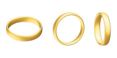 conjunto de anillo de bodas realista dorado aniversario sorpresa romántica vector