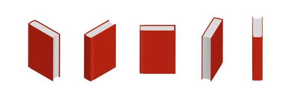 Set of closed red books in different positions for bookstore vector