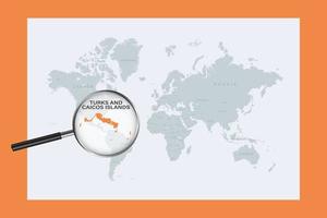 mapa de las islas turcas y caicos en el mapa político mundial con lupa vector