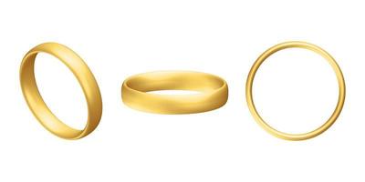 conjunto de anillo de bodas realista dorado aniversario sorpresa romántica vector