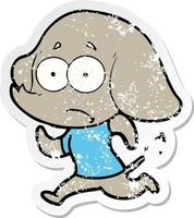 distressed sticker of a cartoon unsure elephant running away vector