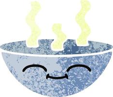 retro illustration style cartoon bowl of hot soup vector