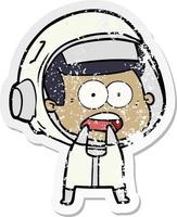 distressed sticker of a cartoon surprised astronaut vector