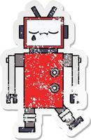 distressed sticker of a cute cartoon robot vector