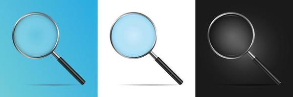 Creative illustration of realistic clear glass magnifier Search icon vector