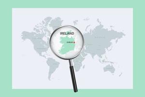 mapa de irlanda en el mapa político del mundo con lupa vector