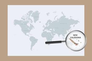 mapa de nueva caledonia en el mapa político mundial con lupa vector