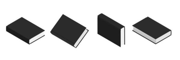 Set of closed black books in different positions for bookstore vector