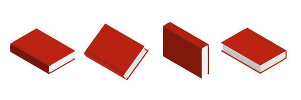 Set of closed red books in different positions for bookstore vector