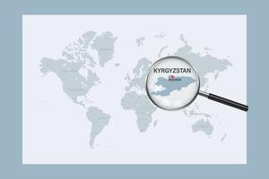 mapa de Kirguistán en el mapa político del mundo con lupa vector