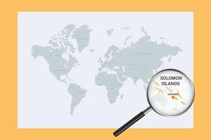 mapa de las islas salomón en el mapa político del mundo con lupa vector