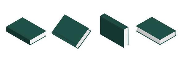 Set of closed dark green books in different positions for bookstore vector