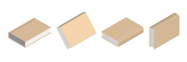 Set of closed beige books in different positions for bookstore vector