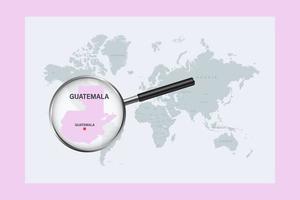 Map of Guatemala on political world map with magnifying glass vector