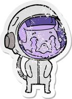 distressed sticker of a cartoon crying astronaut vector