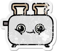 distressed sticker of a cute cartoon of a toaster vector