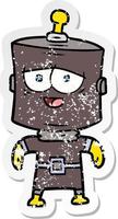 distressed sticker of a cartoon robot vector