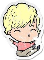 distressed sticker of a cartoon woman thinking vector