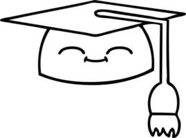 sombrero de graduación de dibujos animados de dibujo lineal vector