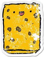 distressed sticker of a cartoon biscuit vector