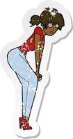 retro distressed sticker of a cartoon woman posing vector