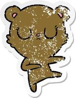 distressed sticker of a peaceful cartoon bear cub vector