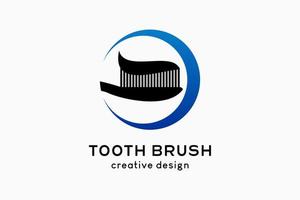 Toothbrush or toothpaste logo design with silhouette in circle vector